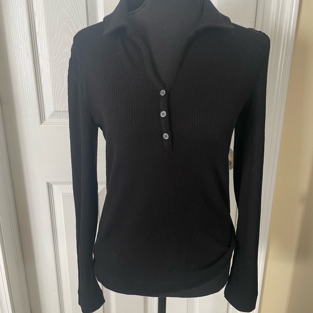LOFT Black Ribbed Button Down sweater